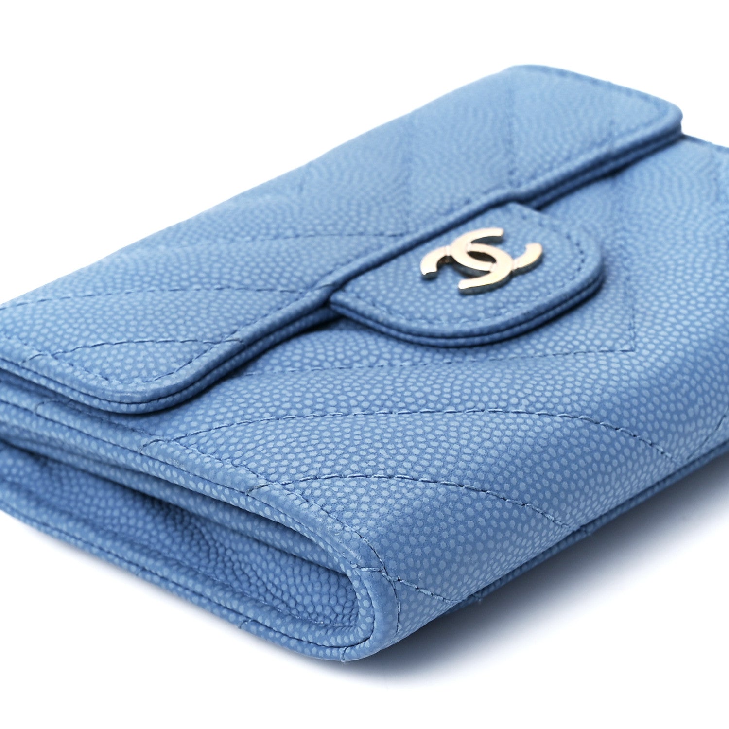 Chanel Caviar Flat Chevron Quilted Flap Card Holder Wallet Blue 10 of 12
