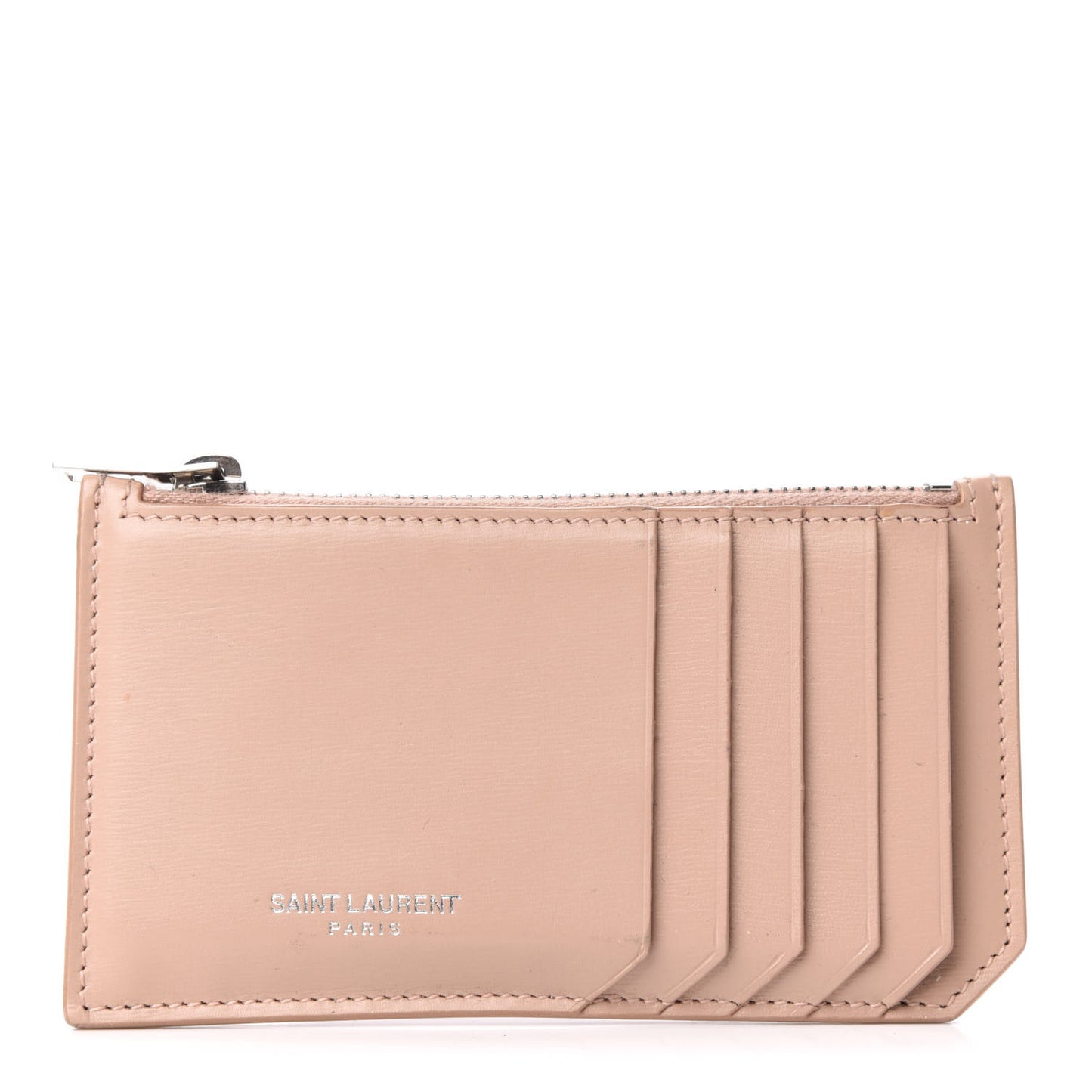 Calfskin 5 Fragments Zip Pouch Card Holder Nude Powder