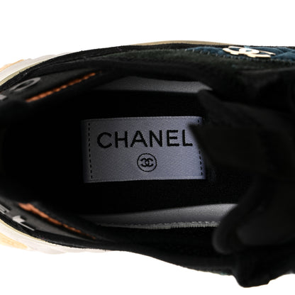 Chanel Fabric Suede Calfskin CC Sneakers 37.5 Dark Blue Dark Green Light Orange 6 of 9