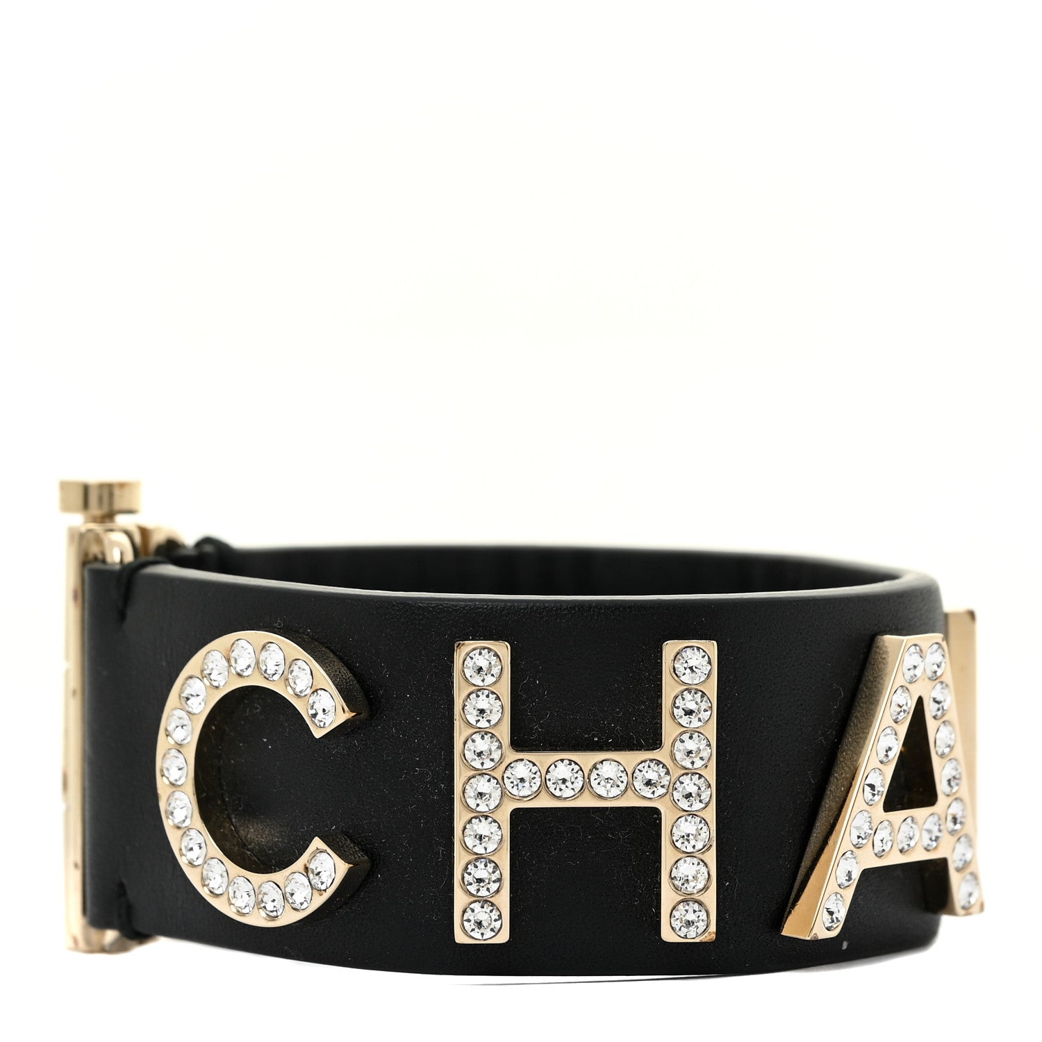 Chanel Crystal Lambskin Cha-Nel Logo Cuff S Black 7 of 11