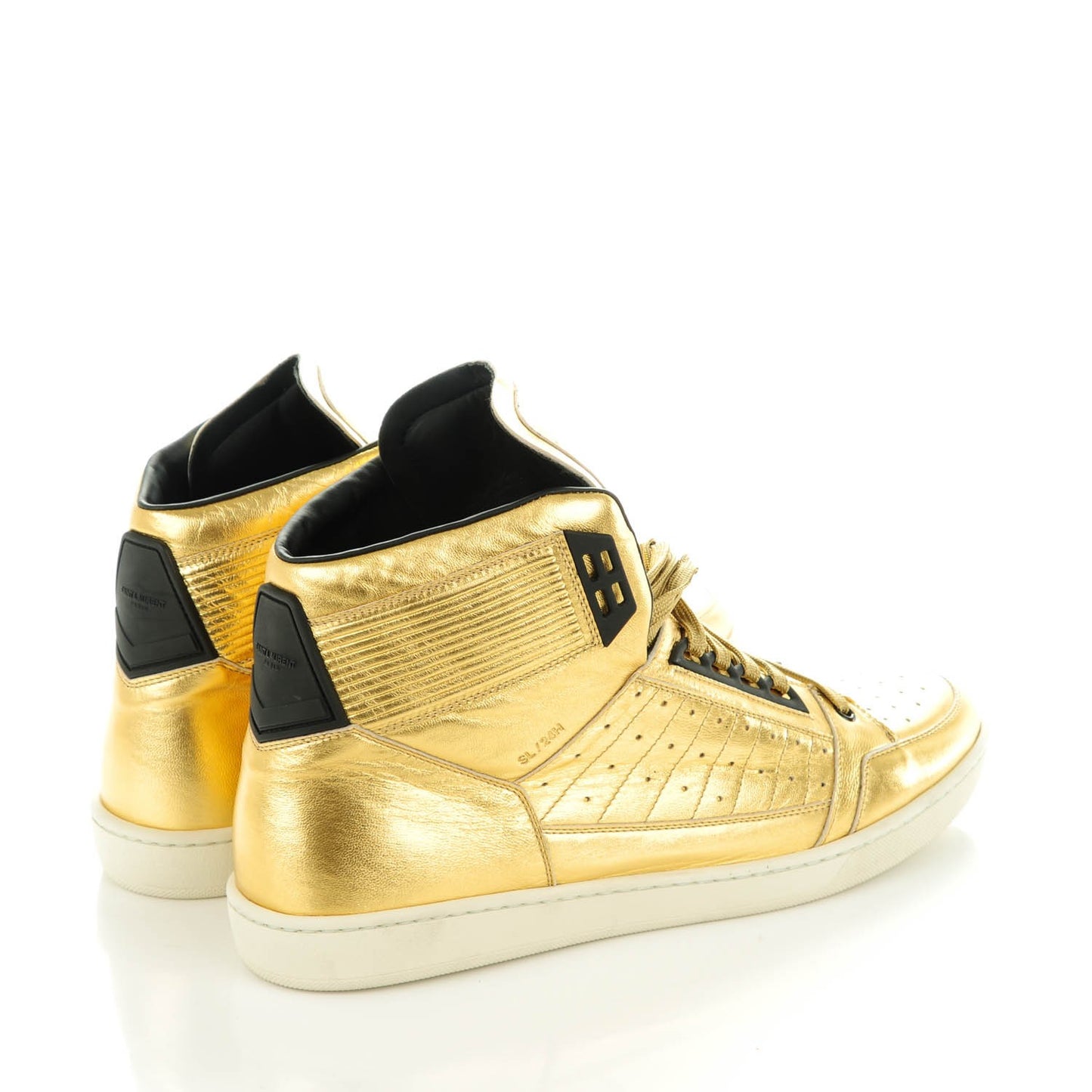 Metallic Lambskin Signature Court Classic SL/24H High Top Sneakers 46 Gold Nero Black