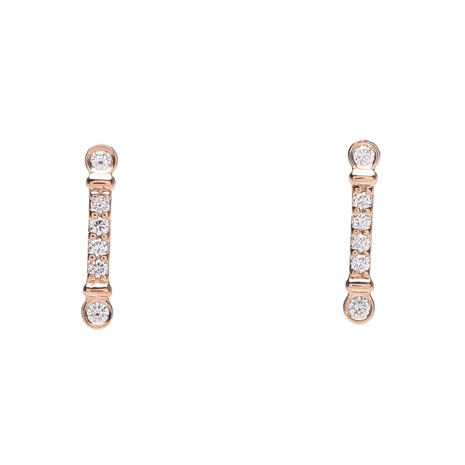 Tiffany 18K Rose Gold Diamond Fleur de Lis Key Bar Earrings 1 of 4