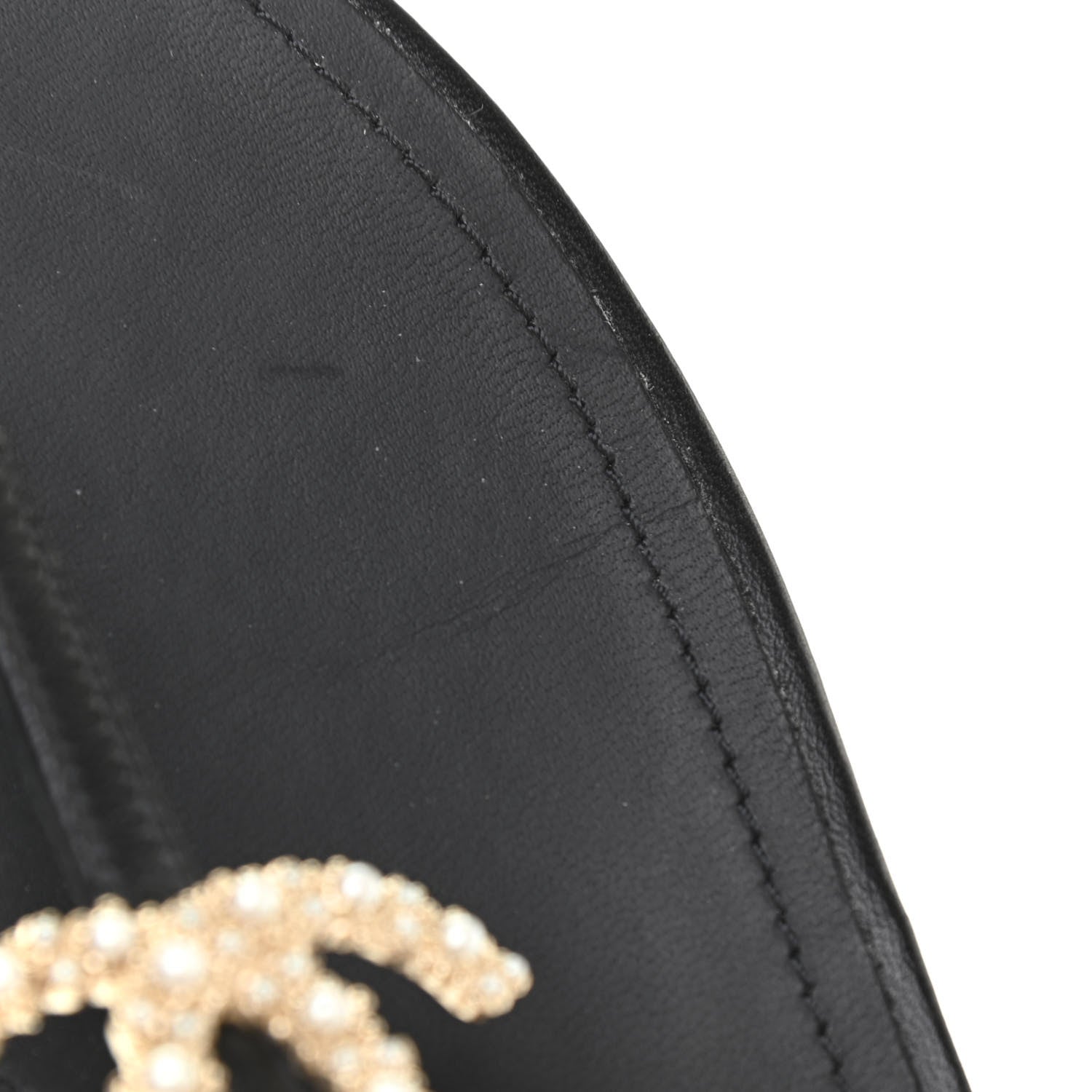 Chanel Calfskin Pearl Crystal CC Charm Thong Sandals 38.5 Black 6 of 9