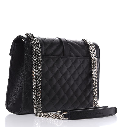 Saint Laurent Grain De Poudre Textured Mixed Matelasse Triquilt Medium Monogram Satchel Black 3 of 9