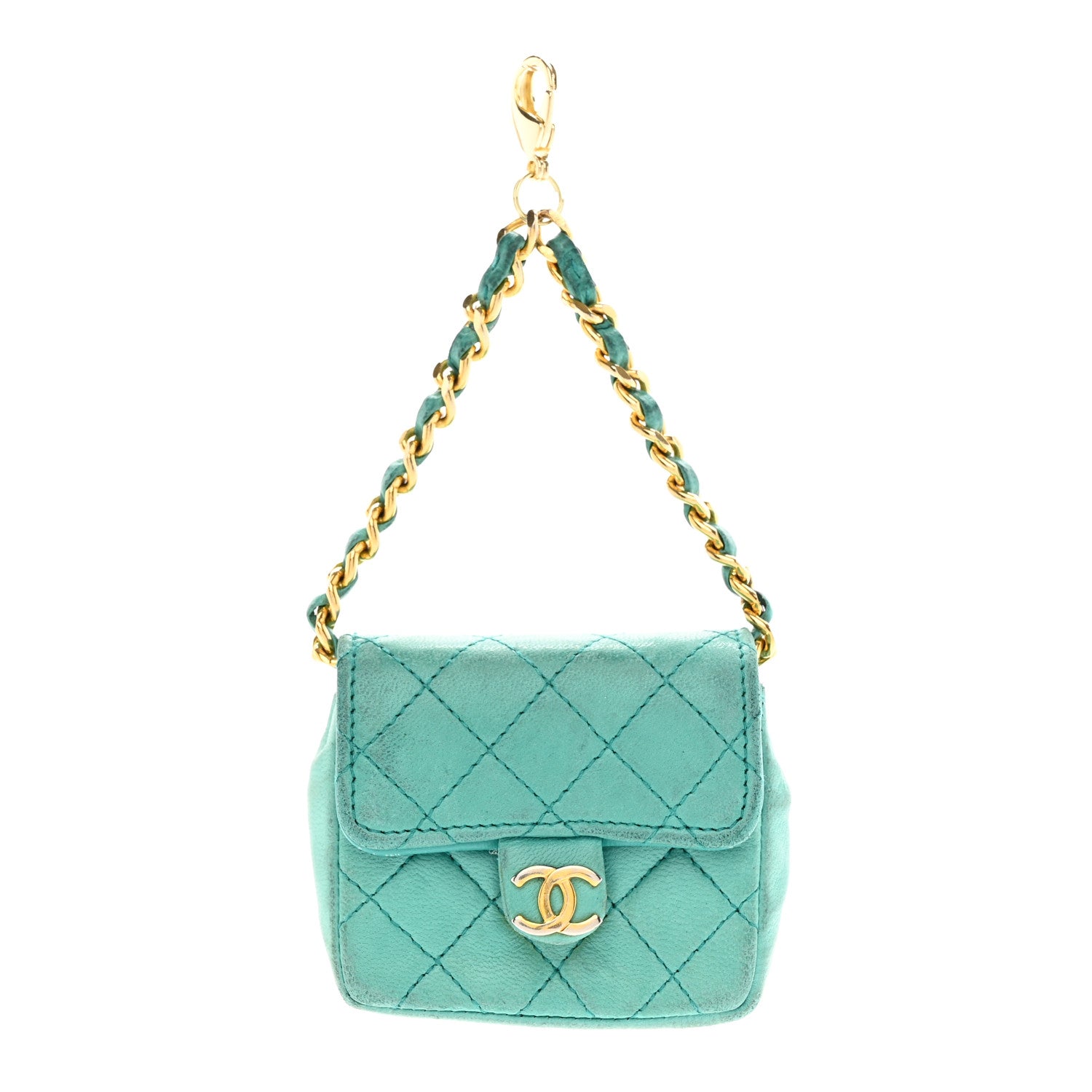 Chanel Lambskin Quilted Mini Pouch Bag Charm Keychain Turquoise 1 of 13