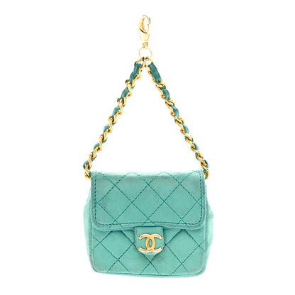 Chanel Lambskin Quilted Mini Pouch Bag Charm Keychain Turquoise 1 of 13
