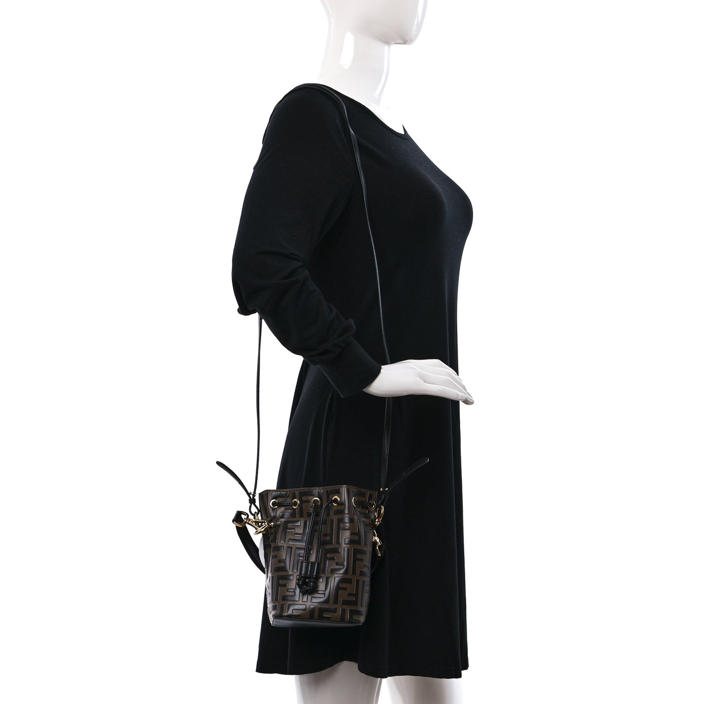 Vitello Liberty F is Fendi Bi-Color FF 1974 Embossed Mini Mon Tresor Bucket Bag Maya Black