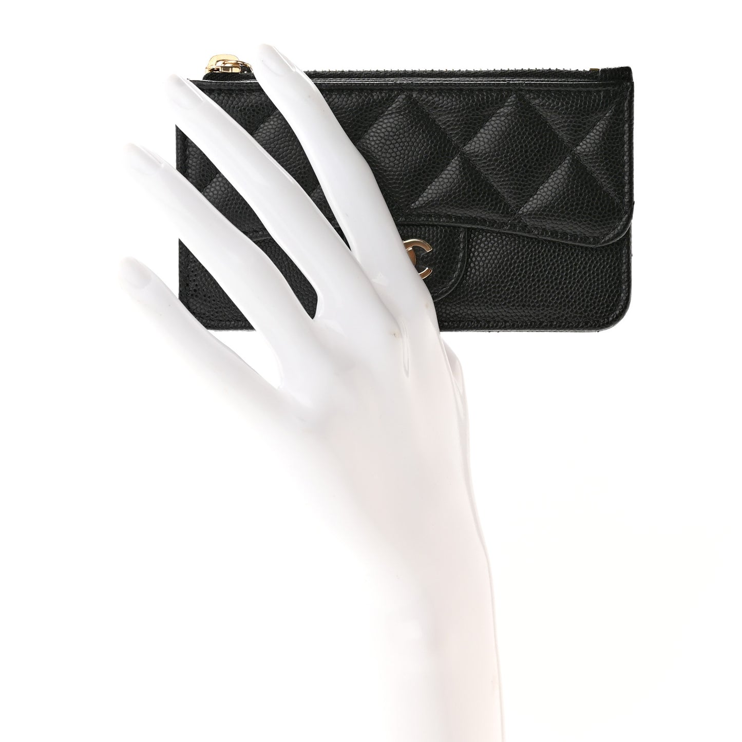 Caviar Quilted Flap Zip Card Holder Black