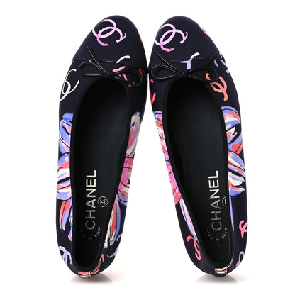 Chanel Printed Stretch Jersey Cap Toe Ballerina Flats 37.5 Black Multicolor 2 of 11
