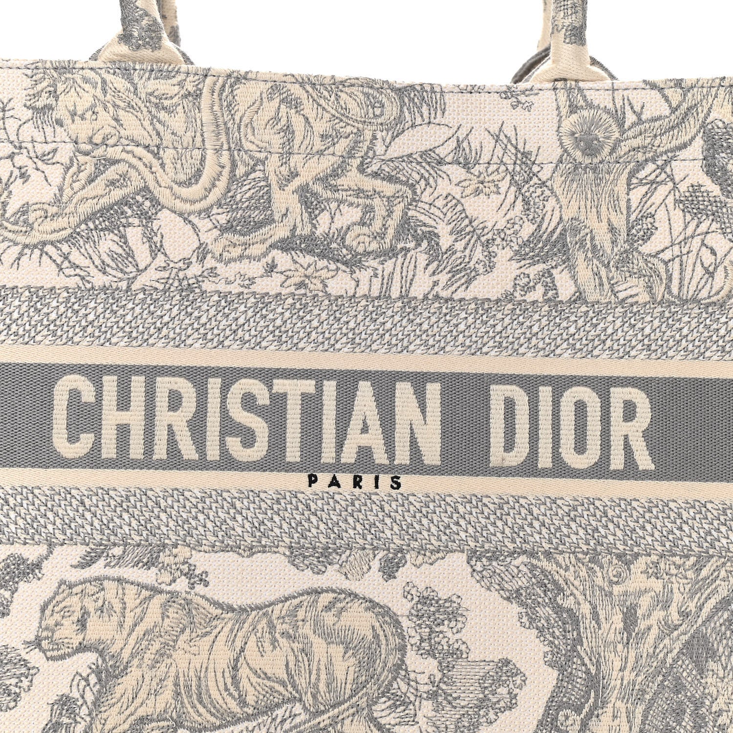 Christian Dior Canvas Embroidered Medium Dioriviera Toile De Jouy Book Tote Gray 8 of 11
