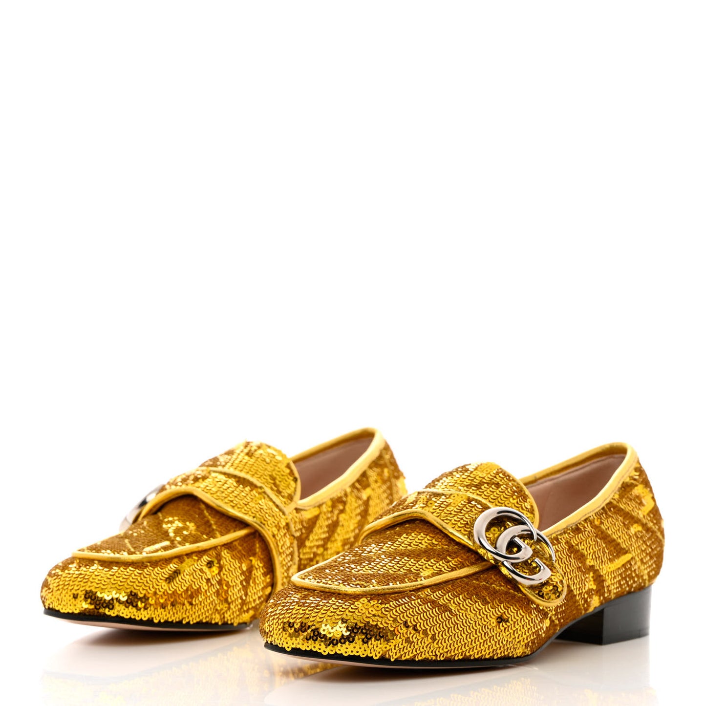 Sequin Satin Matelasse GG Marmont Moccasin Loafers 35.5 Gold Yellow Giallo Oro Vecchio