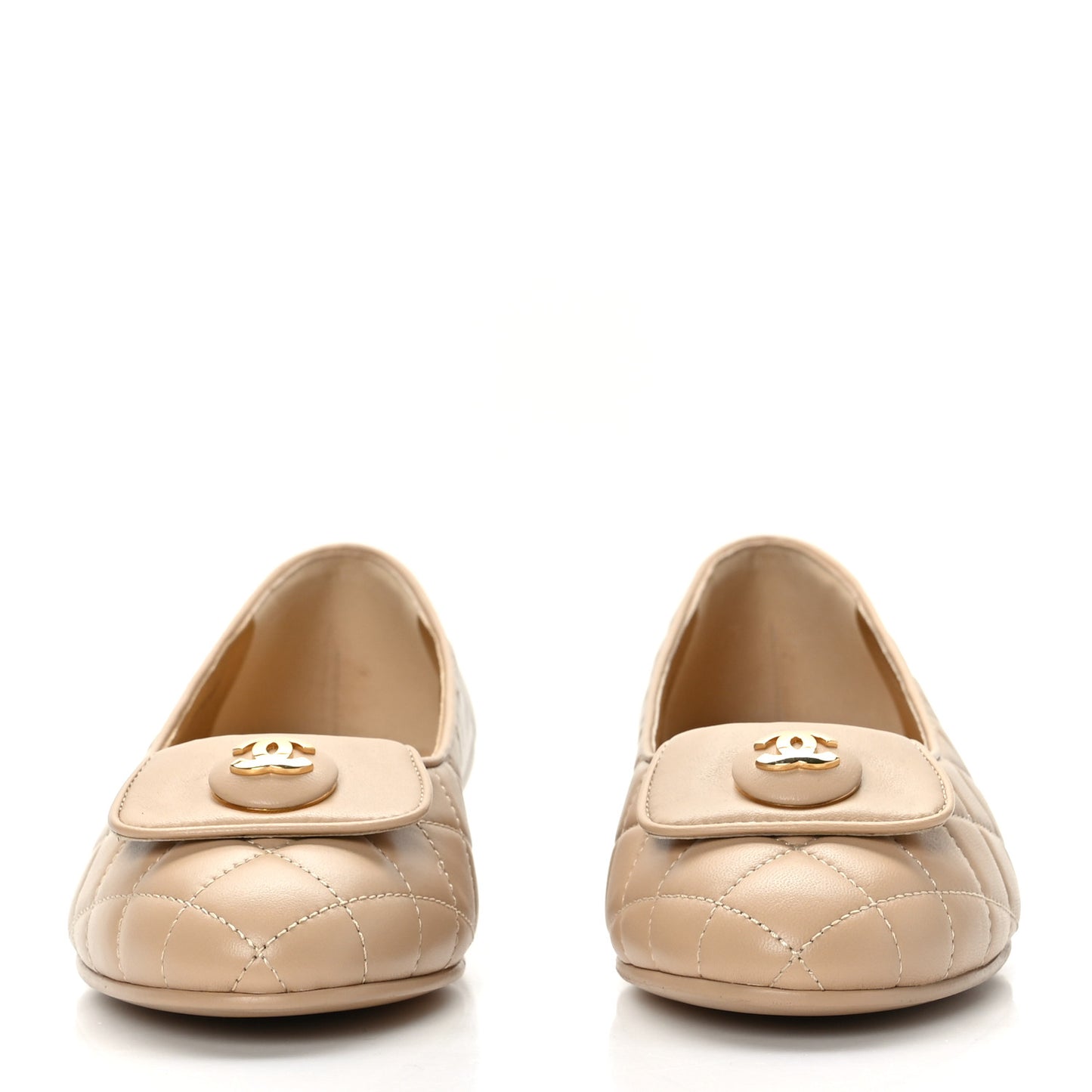 Lambskin Quilted CC Ballerina Flats 37 Light Beige