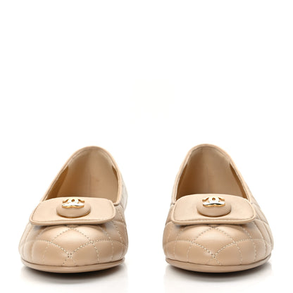 Chanel Lambskin Quilted CC Ballerina Flats 37 Light Beige 2 of 8