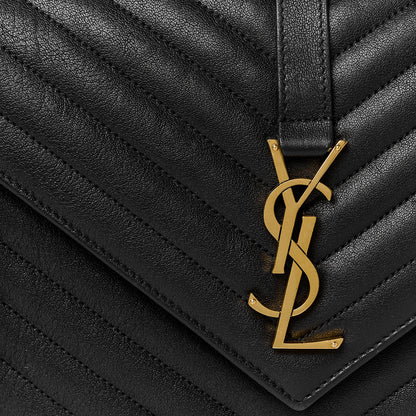 Saint Laurent Sheepskin Matelasse Chevron Monogram Medium College Bag Black 9 of 11