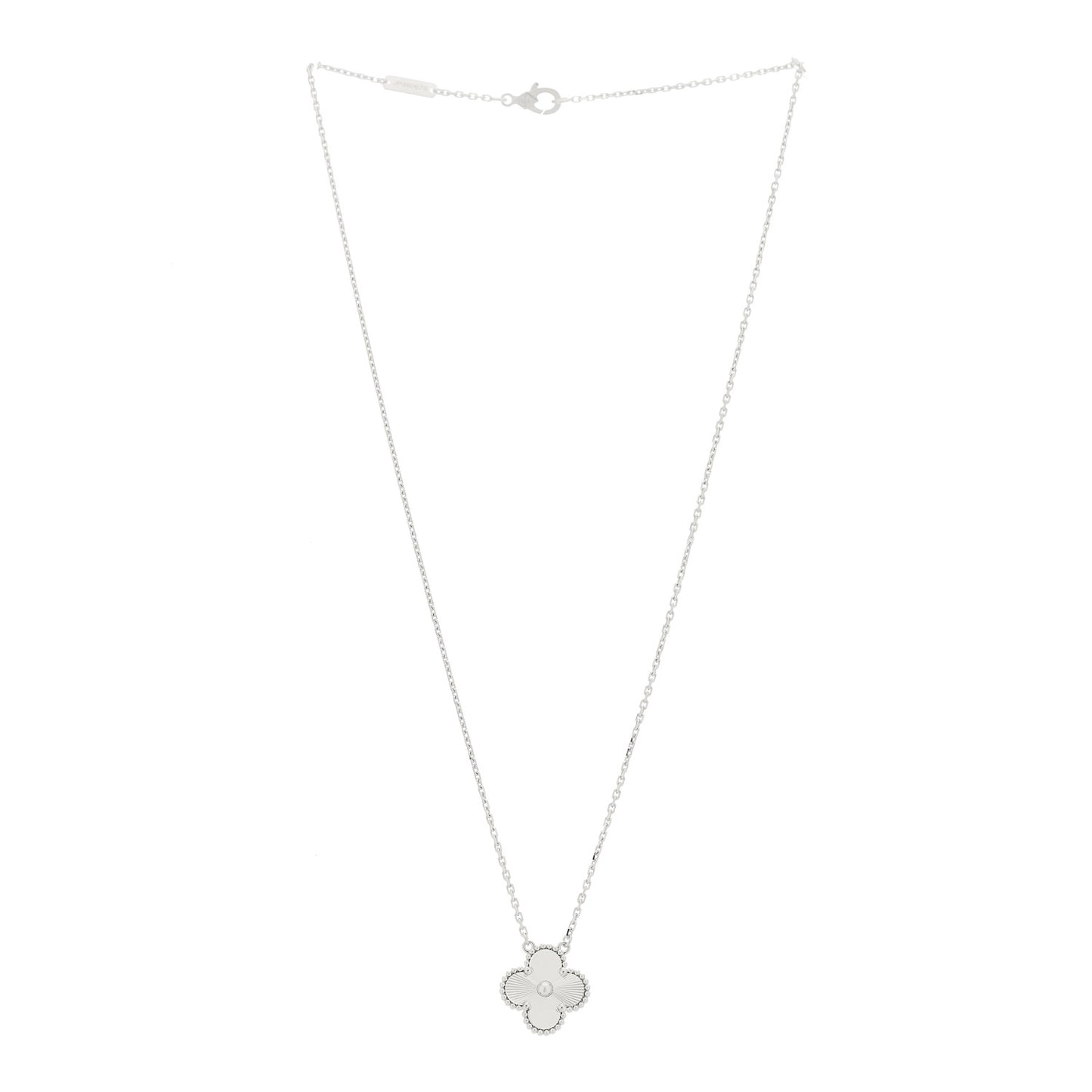 18K White Gold Guilloche Vintage Alhambra Pendant Necklace