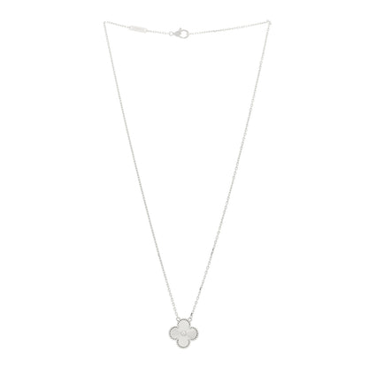 Van Cleef & Arpels 18K White Gold Guilloche Vintage Alhambra Pendant Necklace 2 of 5