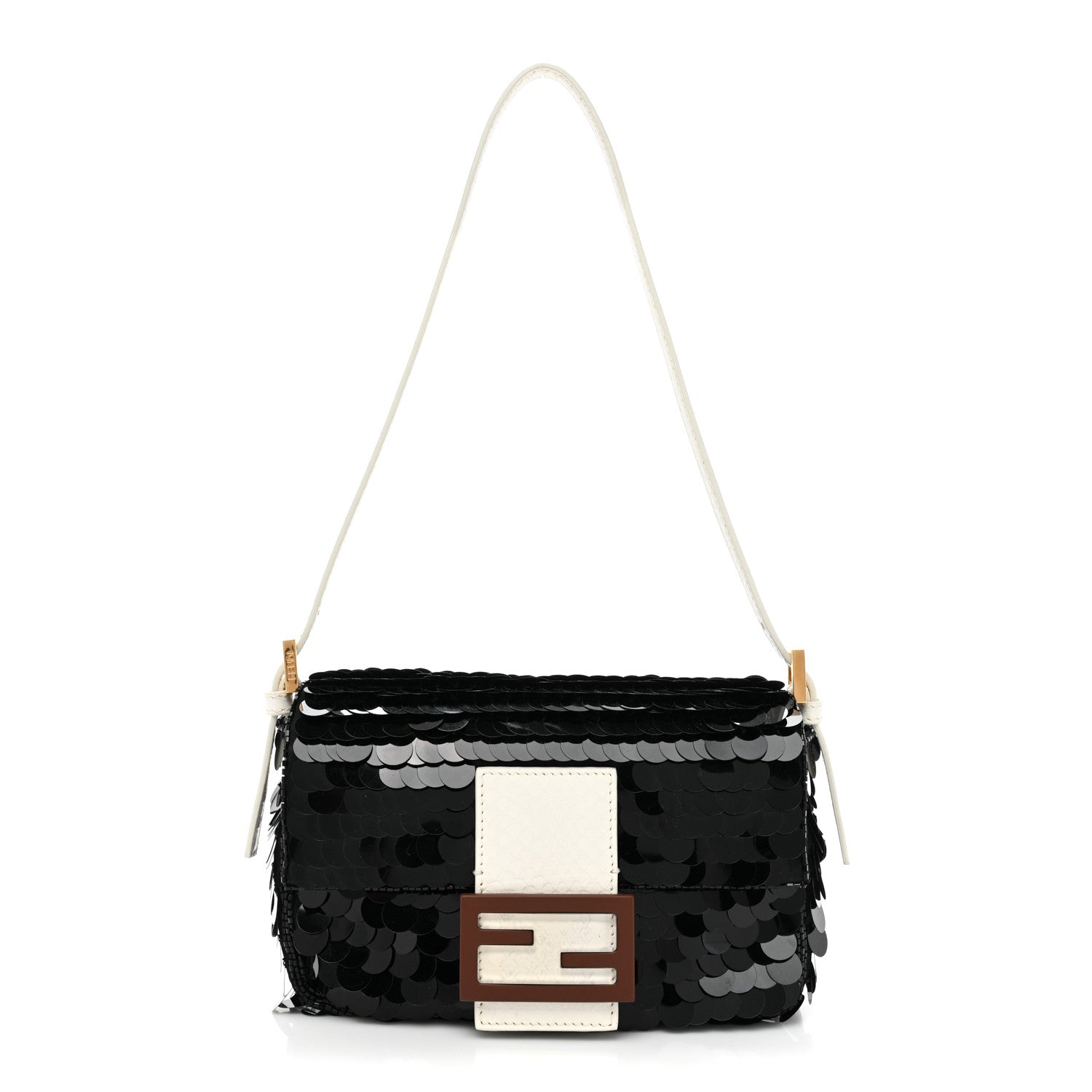 Fendi Satin Sequin Paillettes Elaphe Plexiglass Mini Baguette 1997 Black Avorio 1 of 11