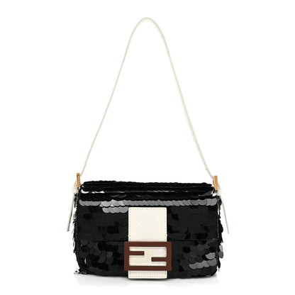 Fendi Satin Sequin Paillettes Elaphe Plexiglass Mini Baguette 1997 Black Avorio 1 of 11