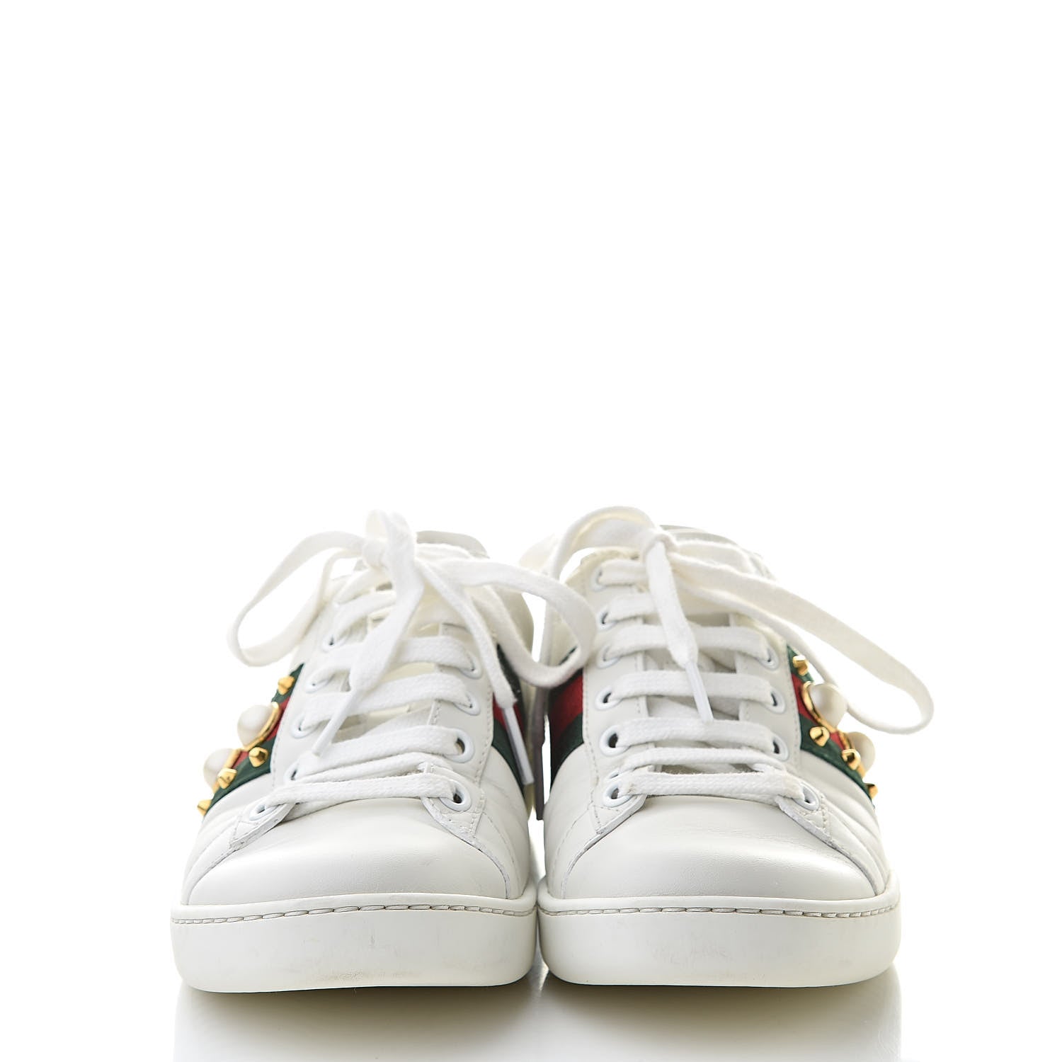 Gucci Calfskin Web Pearl Studded Womens Ace Sneakers 35 White 2 of 14