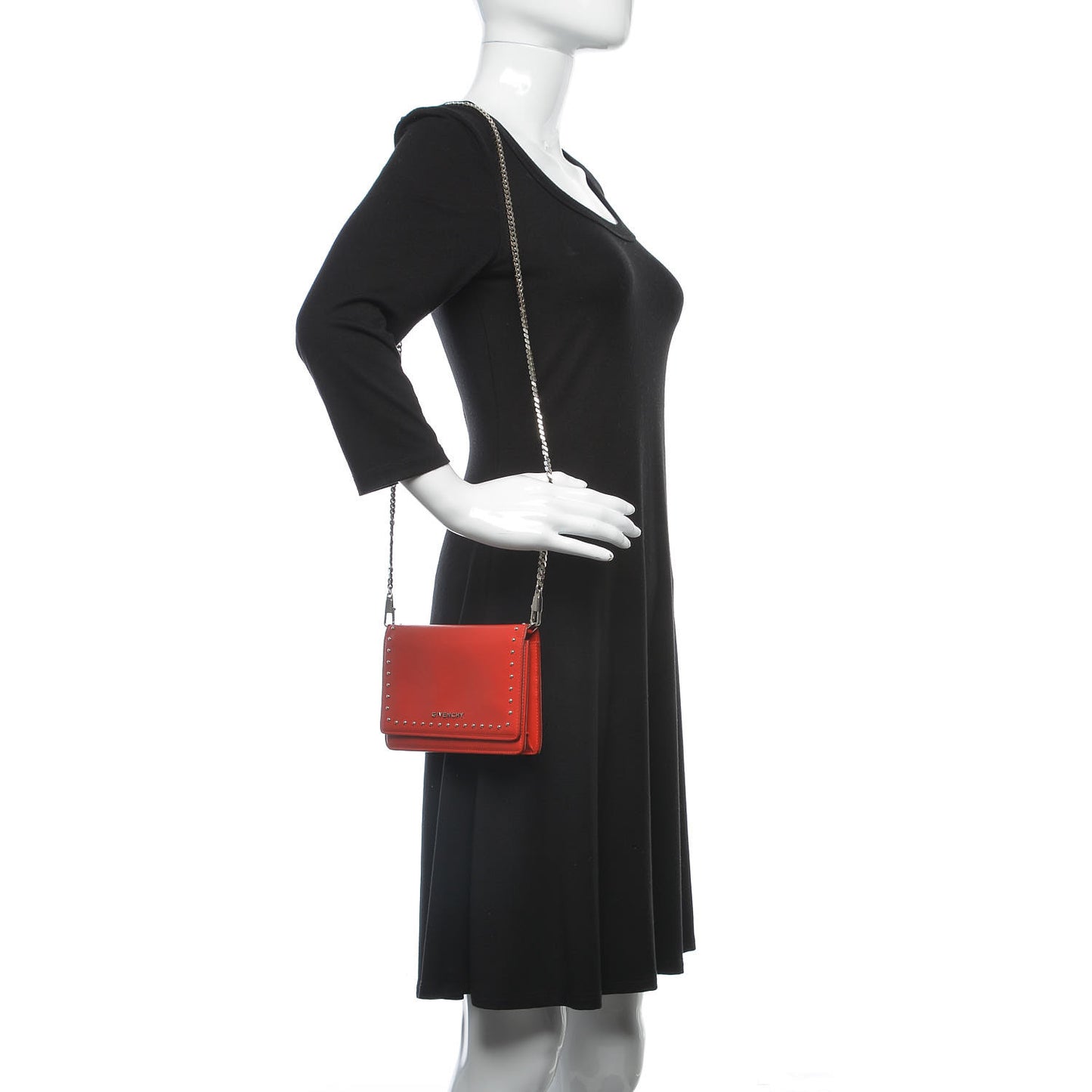 Calfskin Studded Pandora Chain Wallet Medium Red