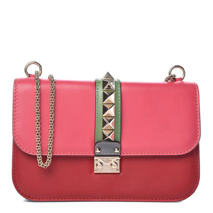 Valentino Garavani Vitello Medium Glam Lock Rockstud Flap Deep Rose Scarlet Grey Green 1 of 11