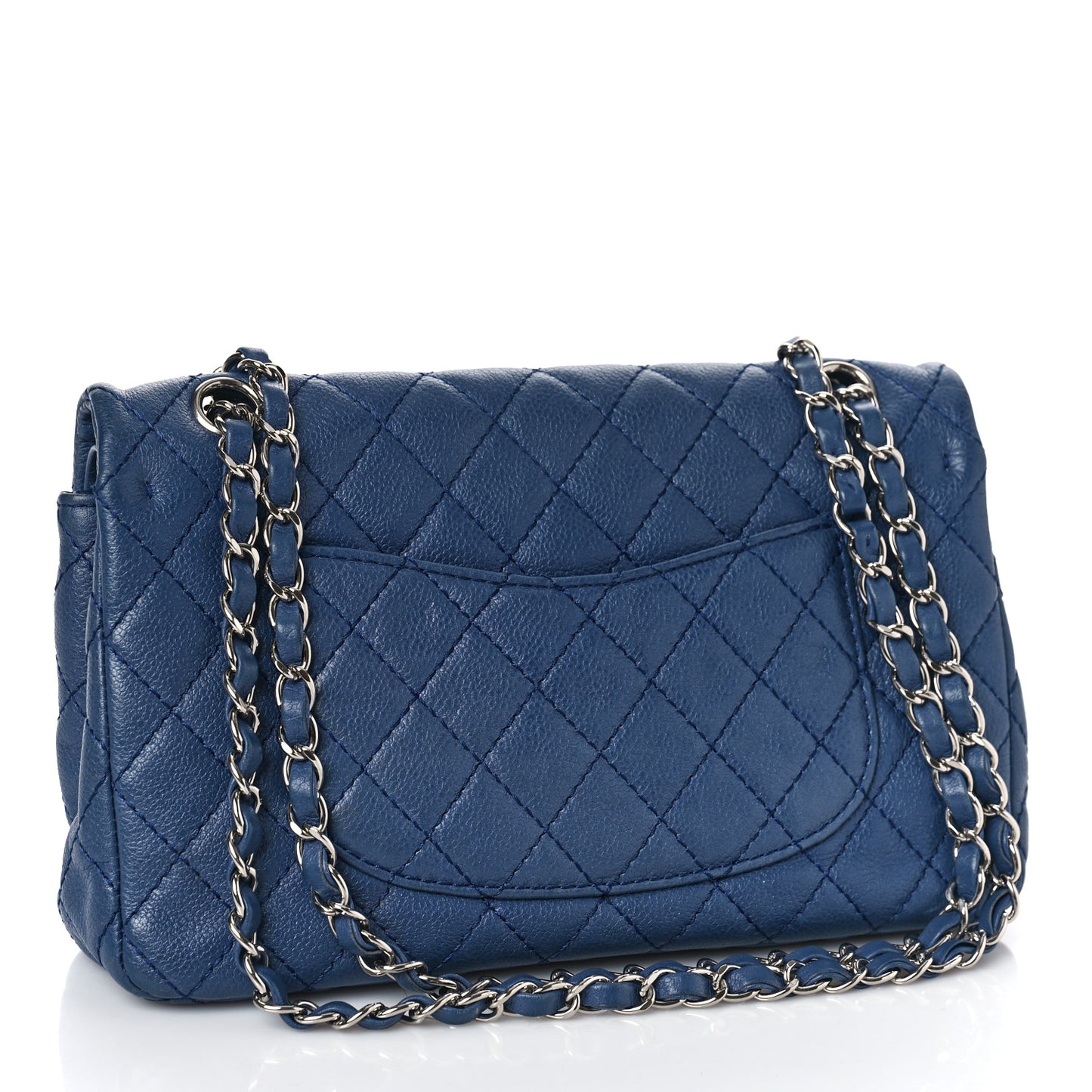 Washed Caviar Quilted Medium Double Flap Blue