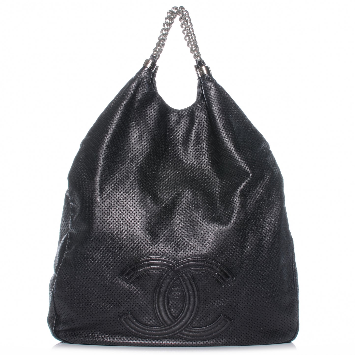 Glazed Calfskin Perforated XL Rodeo Drive Tote Black