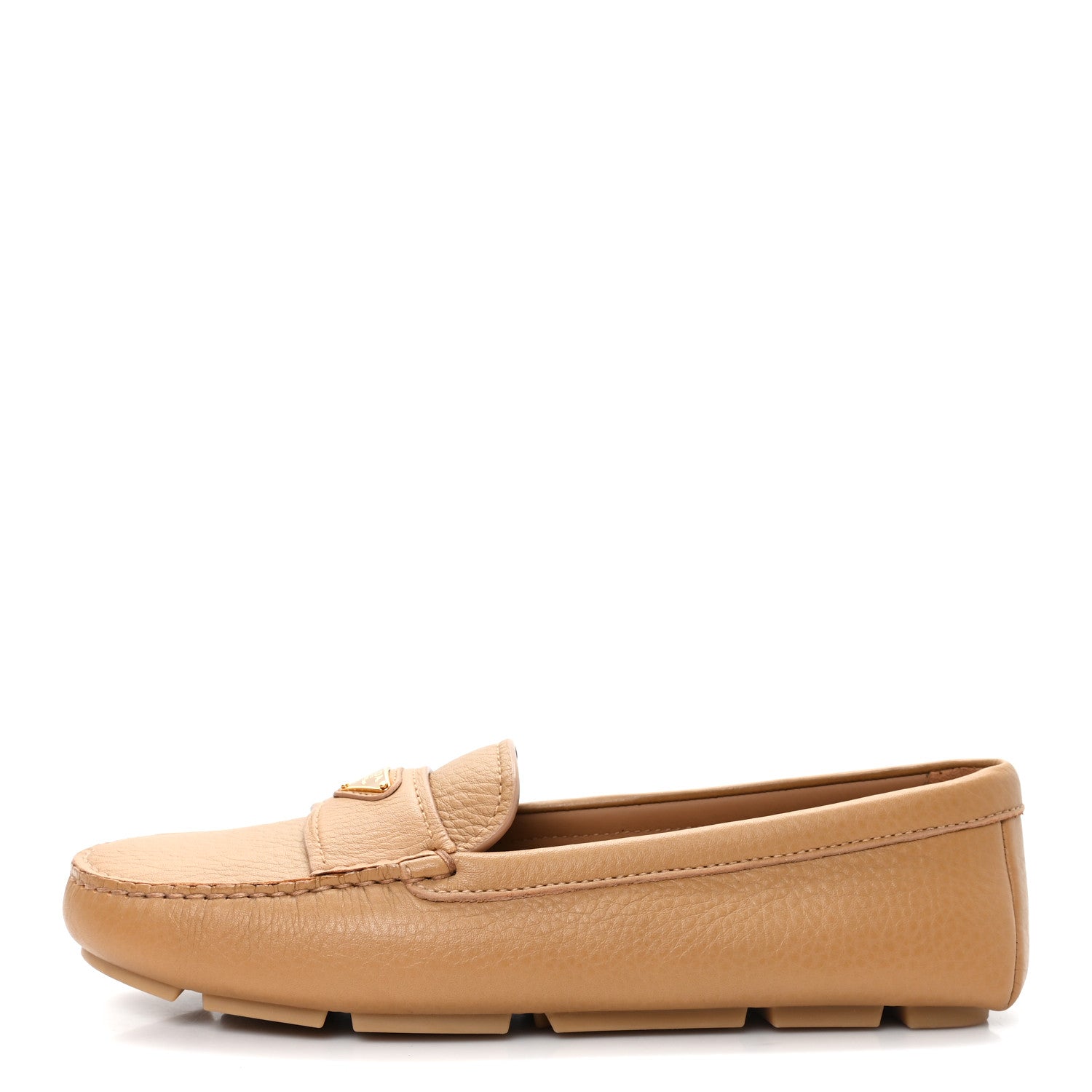 Prada Cervo Triangle Driving Loafer 39.5 Naturale 1 of 10