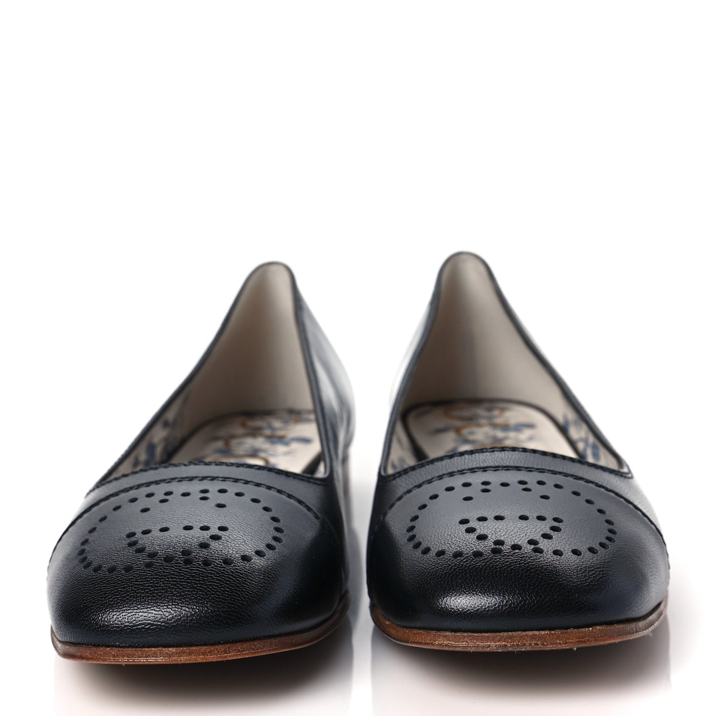 Goatskin Perforated Interlocking G Ballet Flats 36.5 Black