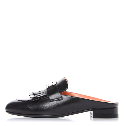 Hermes Goatskin Rivoli Mules 35 Black 1 of 9