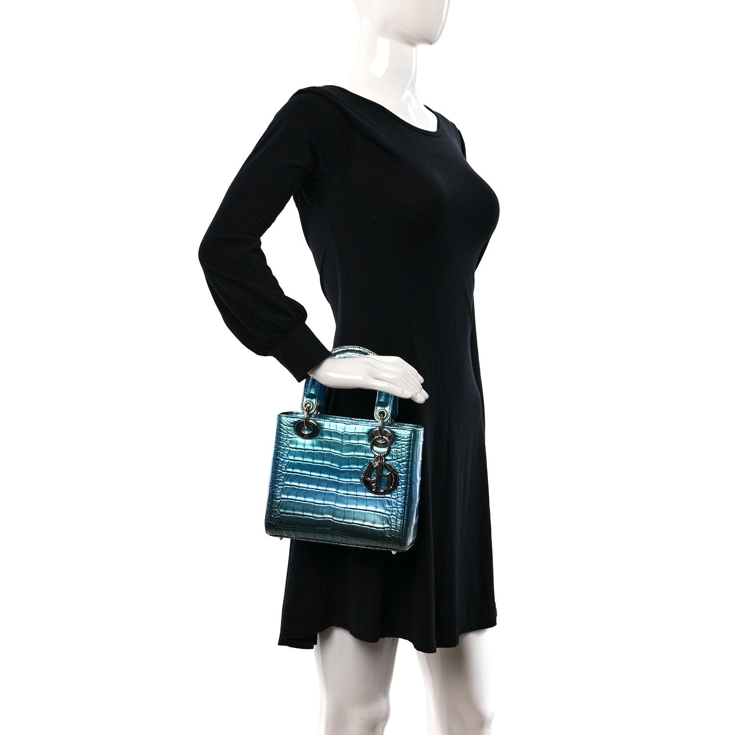 Christian Dior Metallic Alligator Small Lady Dior Blue 2 of 8