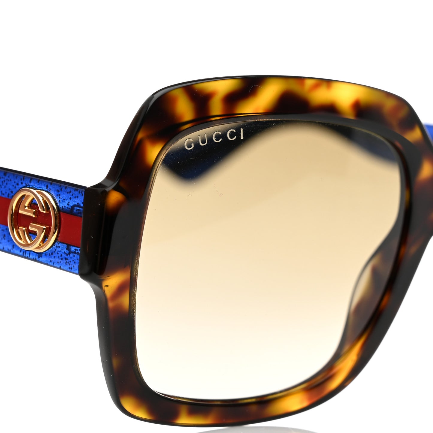 Acetate Square Frame Web Glitter Sunglasses GG0036S Brown Blue