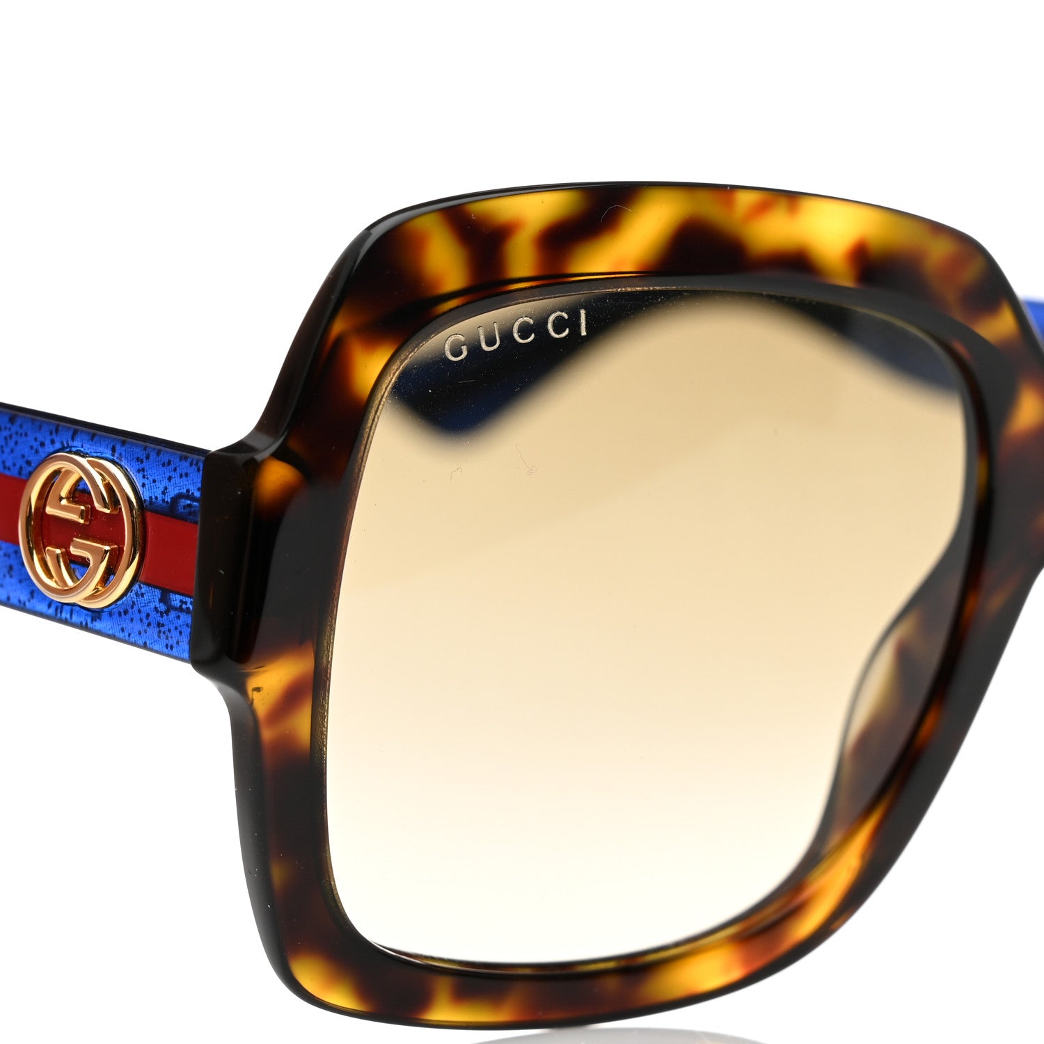 Gucci Acetate Square Frame Web Glitter Sunglasses GG0036S Brown Blue 7 of 8