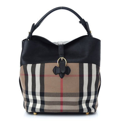Burberry Grainy Calfskin House Check Medium Sycamore Hobo Black 1 of 7