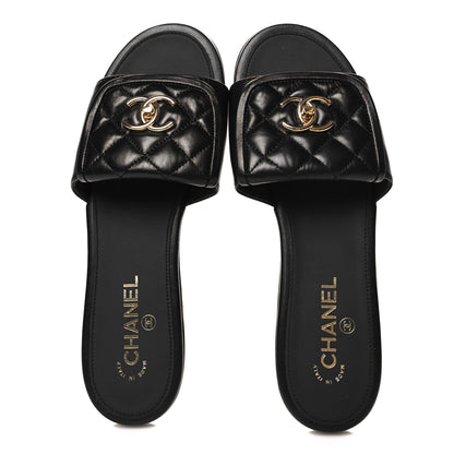 Chanel Lambskin Quilted Turnlock Flat Mules 40.5 Black 2 of 10