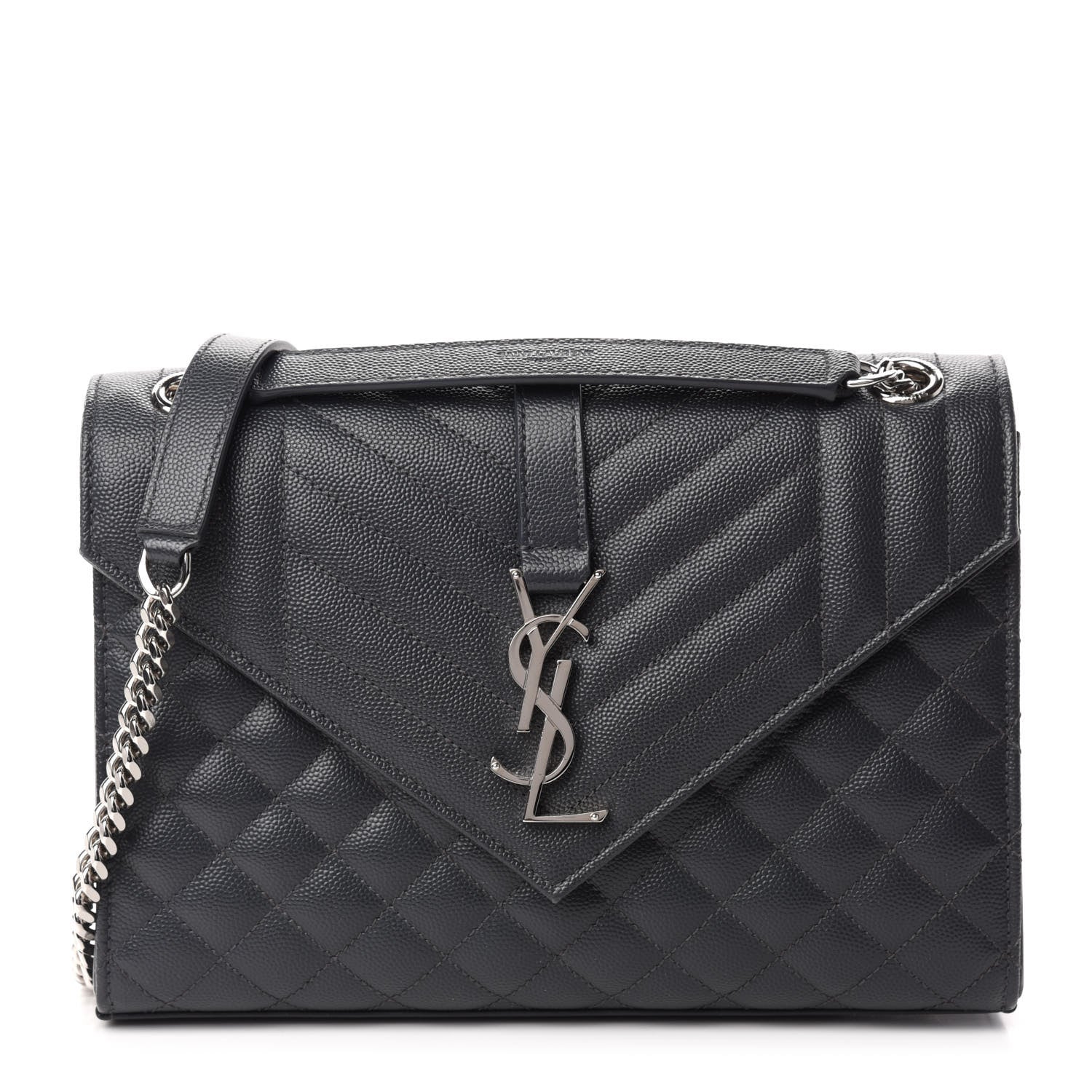 Saint Laurent Grain De Poudre Textured Mixed Matelasse Triquilt Medium Monogram Satchel Deep Marine 1 of 11