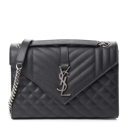 Saint Laurent Grain De Poudre Textured Mixed Matelasse Triquilt Medium Monogram Satchel Deep Marine 1 of 11