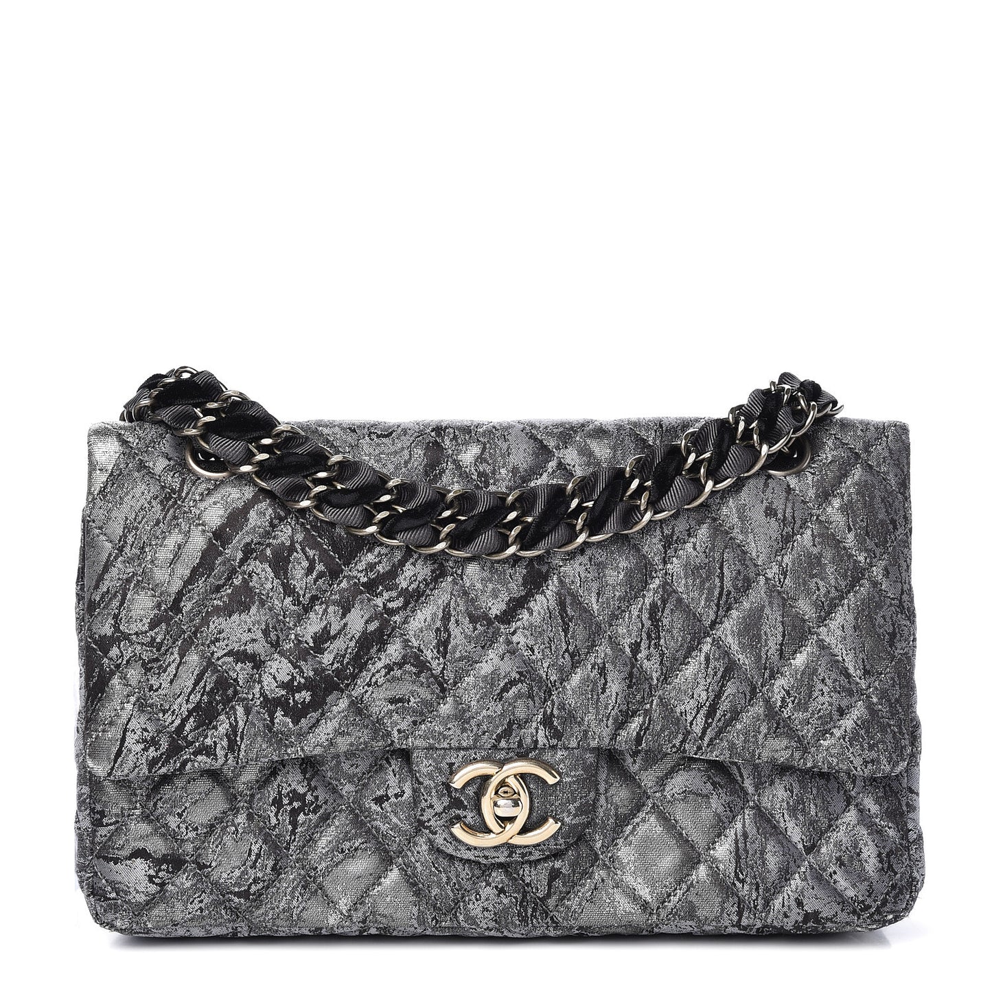 Metallic Brocade Quilted Medium Double Flap Dark Grey
