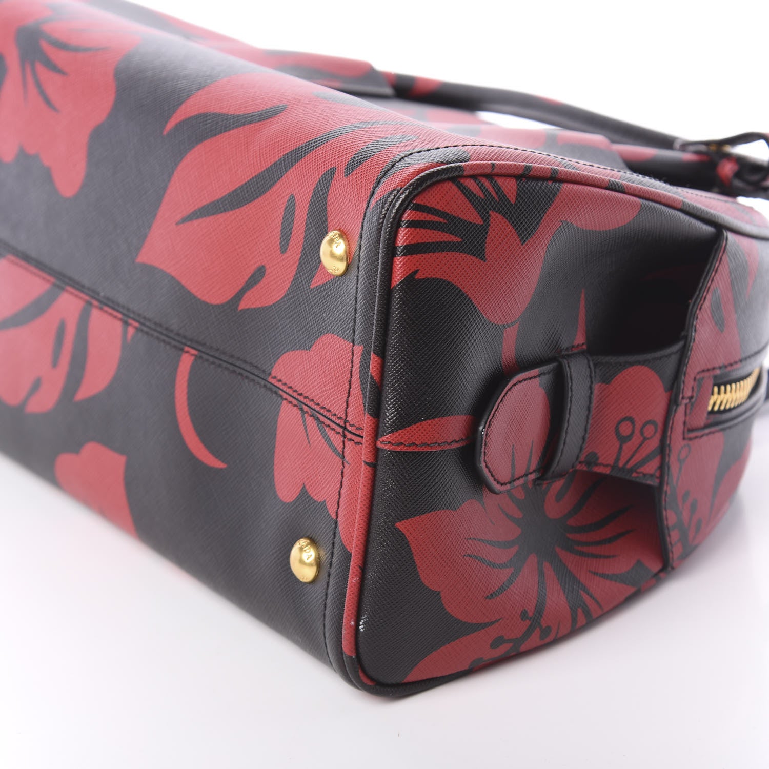 Prada Saffiano Hibiscus Print Bowling Bag Rosso 9 of 9