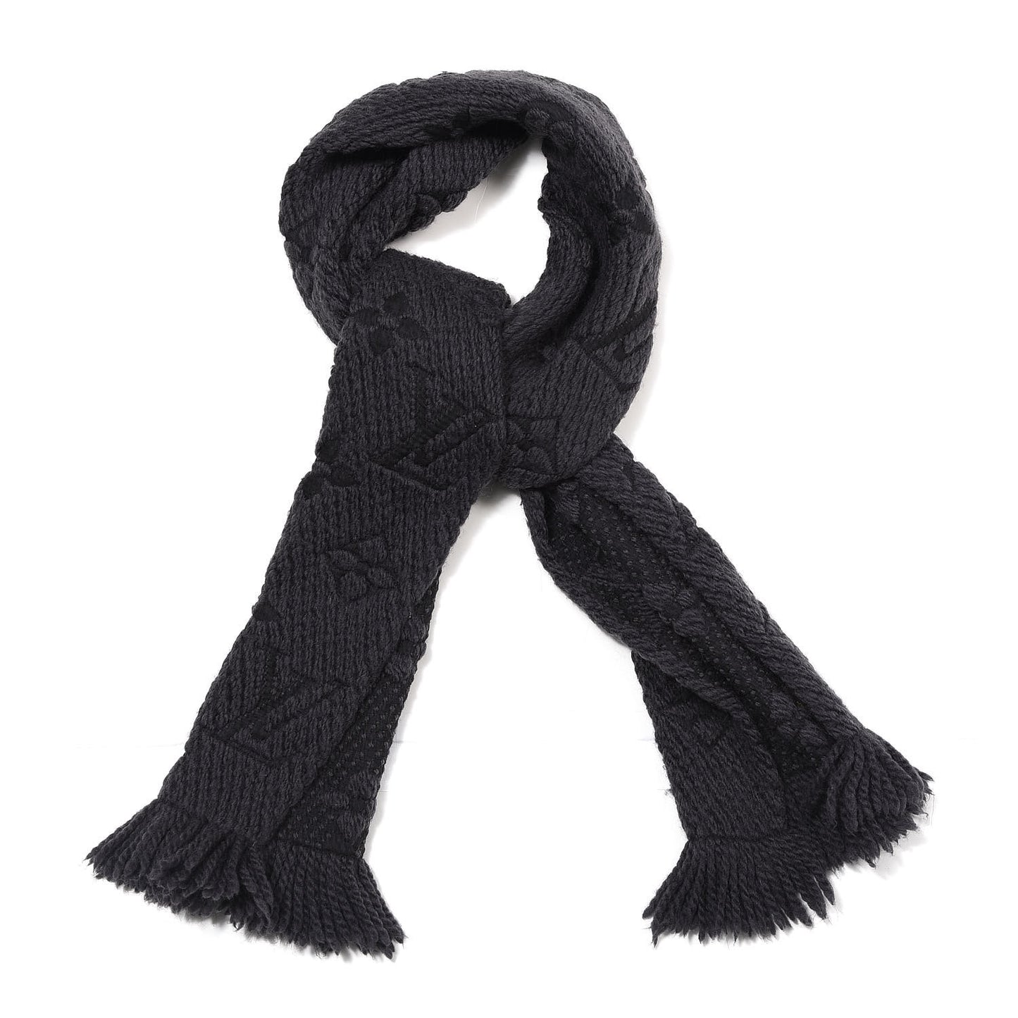 Wool Silk Logomania Scarf Charcoal Grey