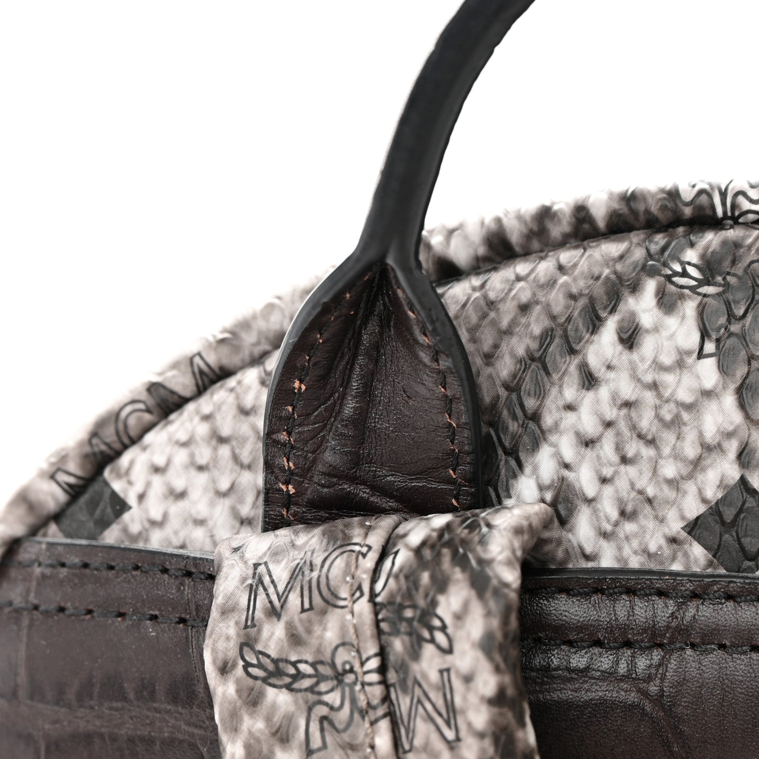 MCM Visetos Snakeskin Printed Studded Small Stark Backpack Light Grey 16 of 16
