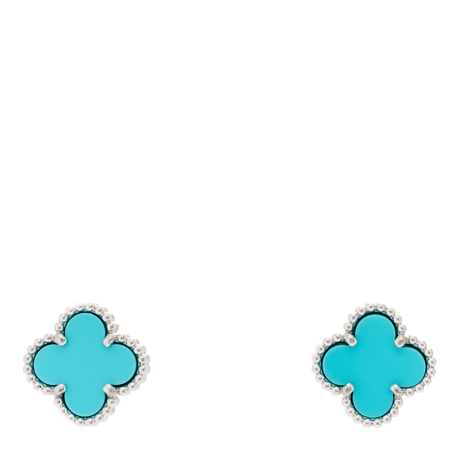 Van Cleef & Arpels 18K White Gold Turquoise Sweet Alhambra Earrings 1 of 4