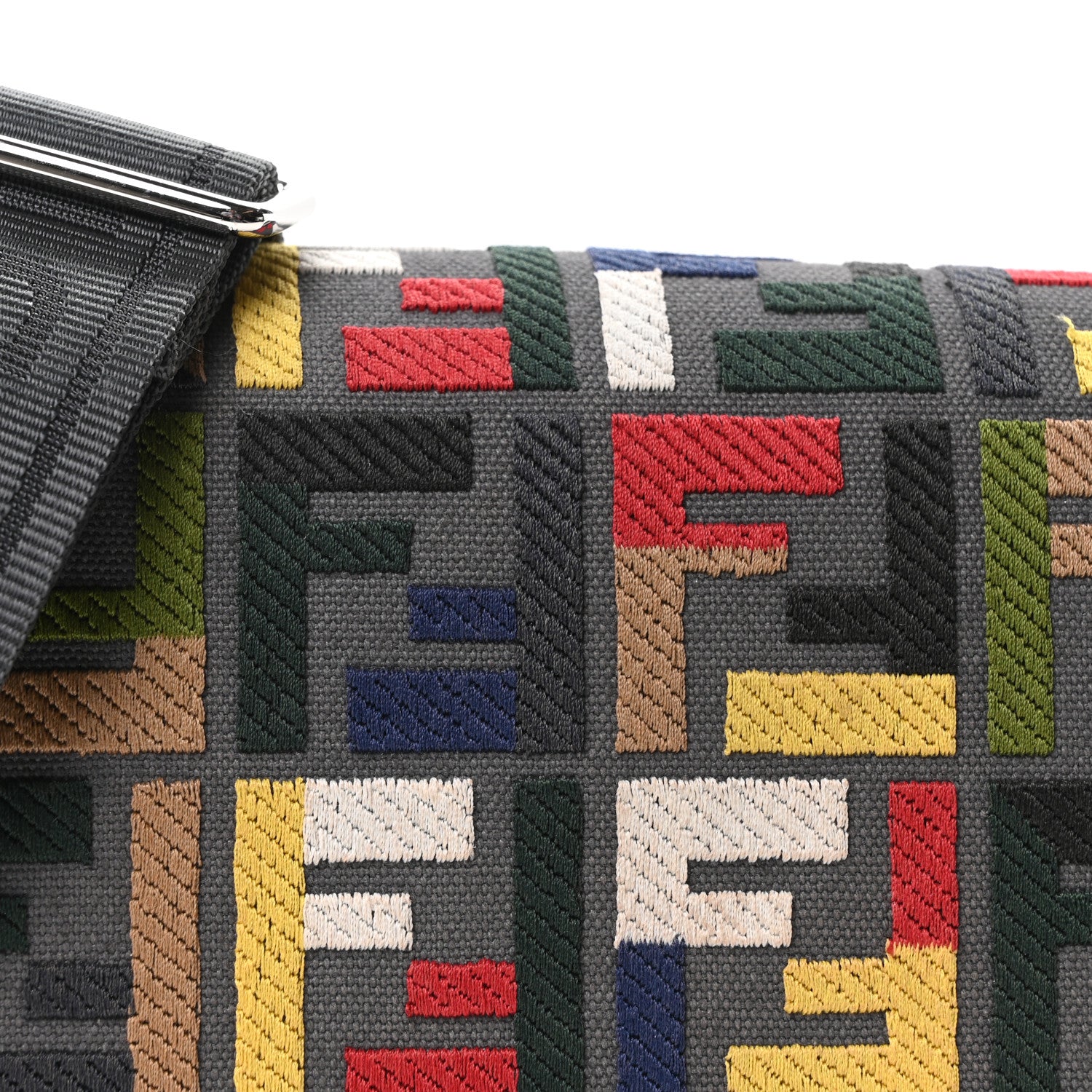 Fendi Canvas Vitello King Seta FF Embroidered Mini Compact Messenger Bag Asfalto Multicolor 8 of 10