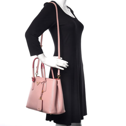 Prada Saffiano Cuir Bi-Color Small Double Handle Bag Pesca Tamaris 2 of 15