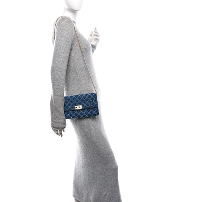 Valentino Garavani Denim Rockstud Spike Wallet on Chain Blue 2 of 10
