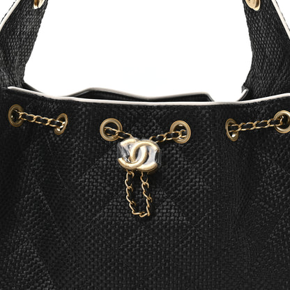 Chanel Braided Raffia Calfskin Small Chanel 25 Handbag Black White 14 of 19