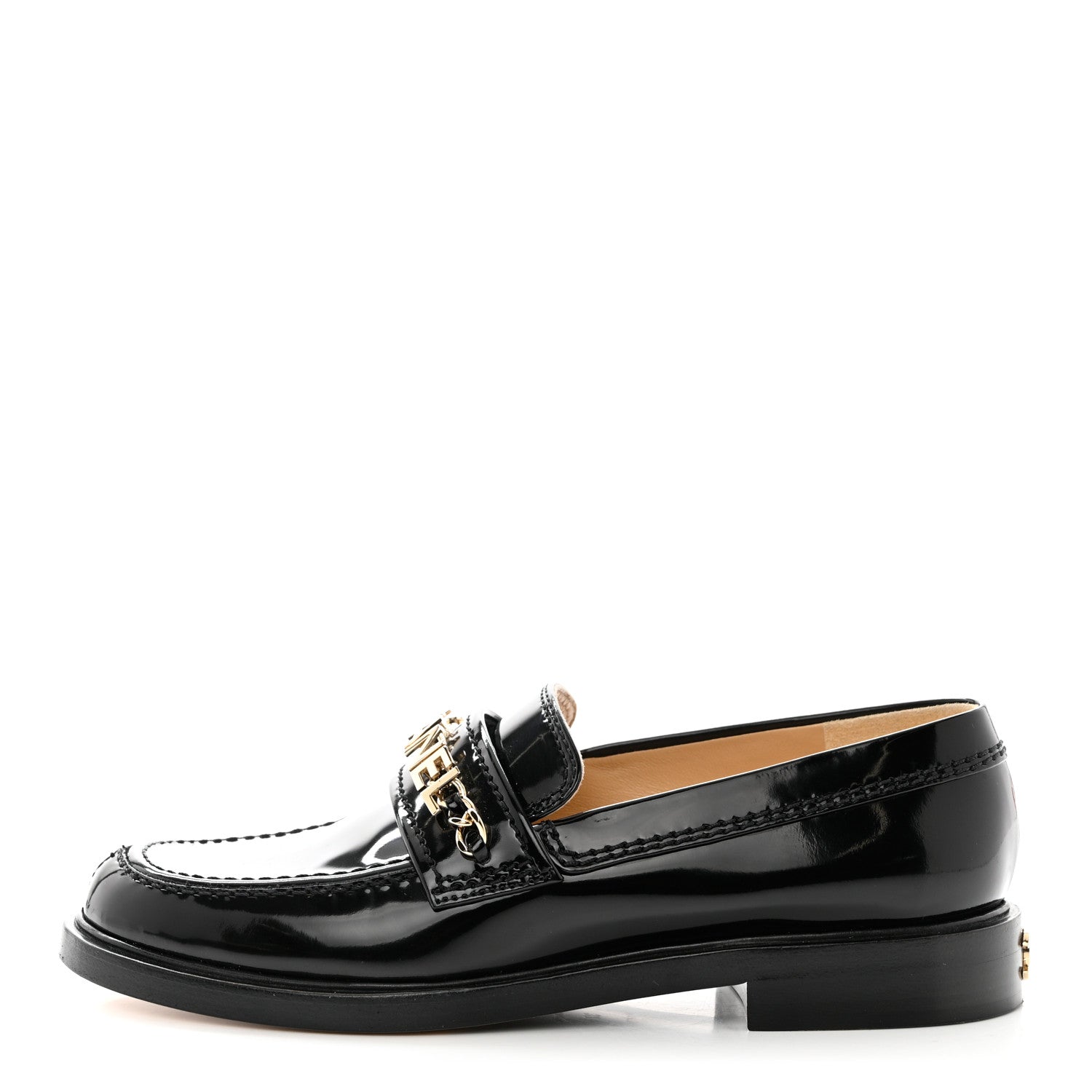 Chanel Shiny Calfskin Logo Loafers 37 Black 1 of 8