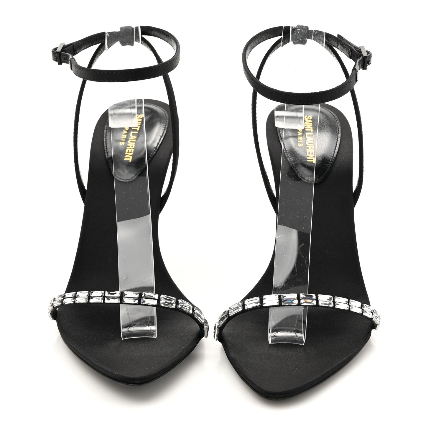 Crepe Satin Crystal New Nuit 90 Ankle Strap Sandals 38.5 Black
