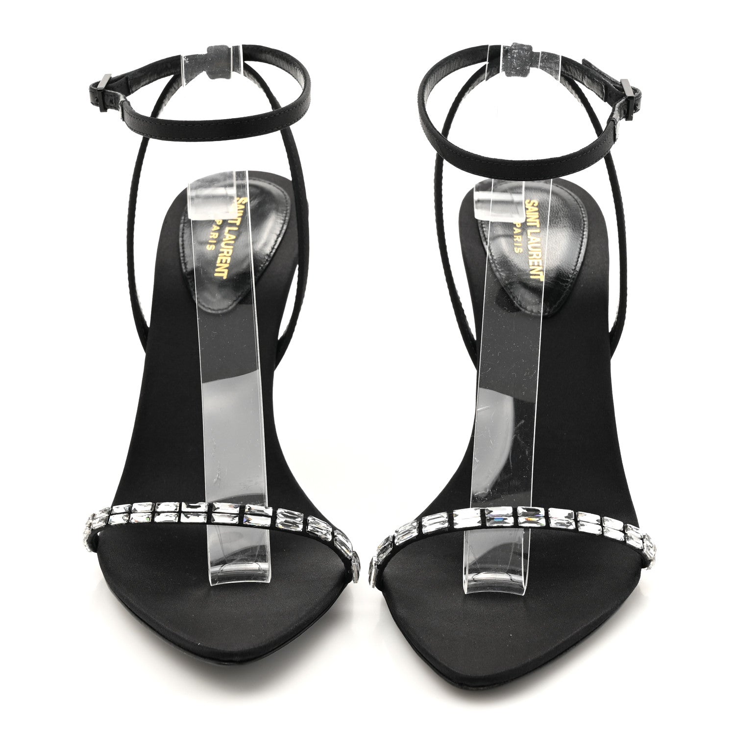Saint Laurent Crepe Satin Crystal New Nuit 90 Ankle Strap Sandals 38.5 Black 3 of 10