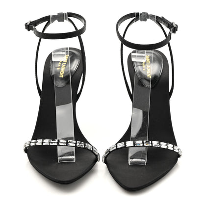 Saint Laurent Crepe Satin Crystal New Nuit 90 Ankle Strap Sandals 38.5 Black 3 of 10